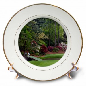 3dRose Amen Corner in Augusta Georgia - Golfers on Bridge, Porcelain Plate, 8-inch   